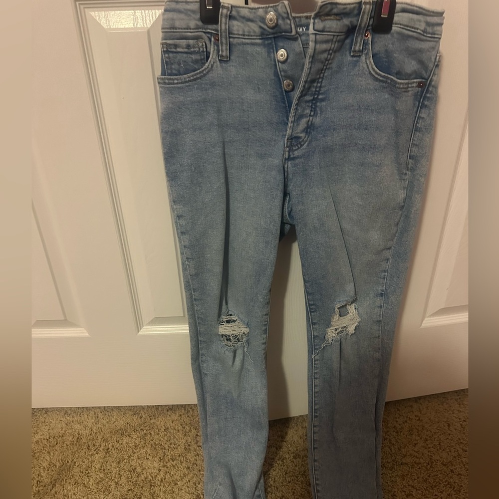 Old Navy Light Blue Distressed Straight Leg Jeans